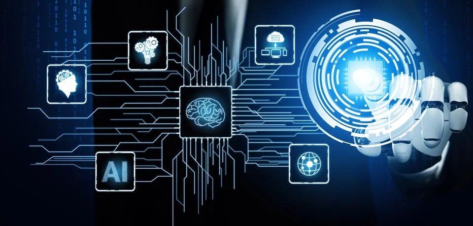 MLB Futuristic robot artificial intelligence concept. 스톡 일러스트