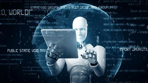 MLB Futuristic robot artificial intelligence huminoid AI programming coding 스톡 일러스트