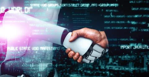 MLB Futuristic robot artificial intelligence huminoid AI programming coding Stock Illustration