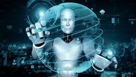 MLB Futuristic robot artificial intelligence huminoid AI for industrial factory Stockillustratie