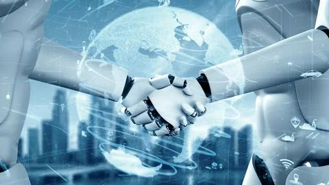 MLB Futuristic robot artificial intelligence huminoid AI transportation analytic Stock Illustration
