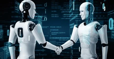 MLB Futuristic robot artificial intelligence huminoid AI programming coding 스톡 일러스트