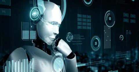 MLB Futuristic robot artificial intelligence huminoid AI for industrial factory Stock Illustration