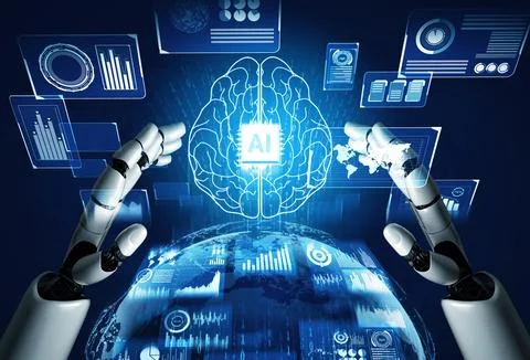 MLB Futuristic robot artificial intelligence concept. Stock Illustration