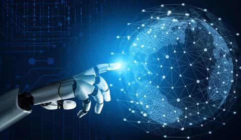 MLB Futuristic robot artificial intelligence concept. Illustrazione stock