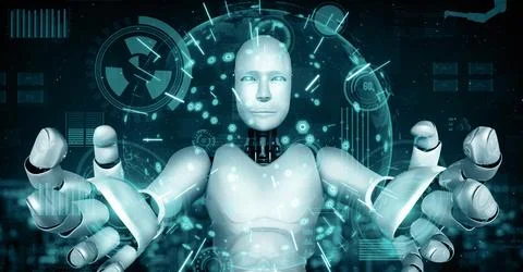 MLB Futuristic robot artificial intelligence huminoid AI for industrial factory Stock Illustration