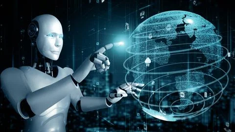 MLB Futuristic robot artificial intelligence huminoid AI for industrial factory Stock Illustration