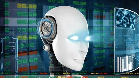 MLB Futuristic robot, artificial intelligence CGI for stock exchange market Stock Illustration