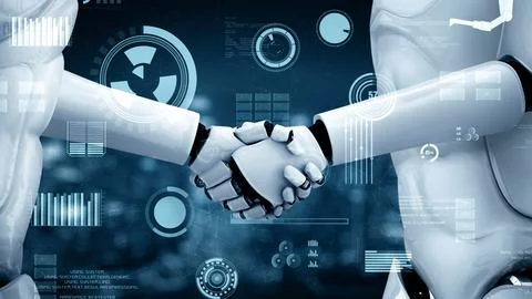 MLB Futuristic robot artificial intelligence huminoid AI for industrial factory 库存插图