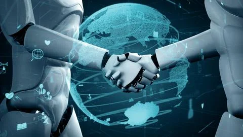 MLB Internet connection controlled by AI robot huminoid and machine learning イラスト素材