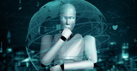 MLB Internet connection controlled by AI robot huminoid and machine learning Illustrazione stock