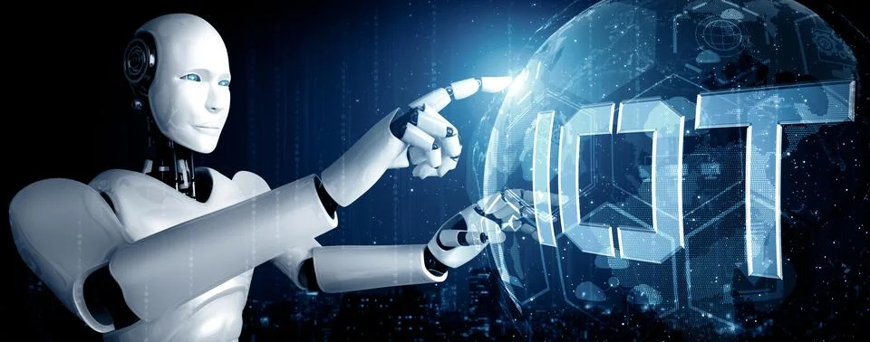 MLB Internet connection controlled by AI robot and machine learning process 스톡 일러스트