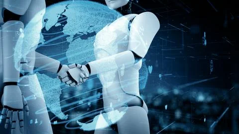 MLB Internet connection controlled by AI robot huminoid and machine learning 스톡 일러스트