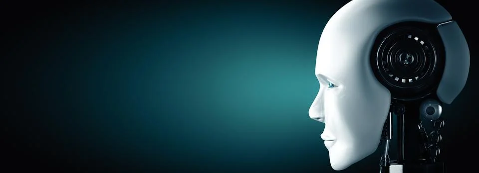 MLB Robot humanoid face and eyes close up view 3D rendering Stock Illustration