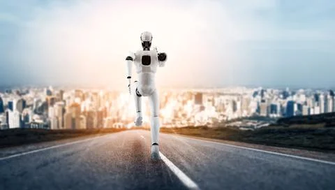 MLB Running robot humanoid showing fast movement and vital energy Stock Illustration