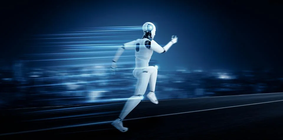 MLB Running robot humanoid showing fast movement and vital energy Stock Illustration