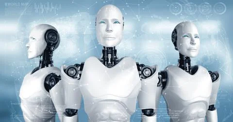 MLB Team humanoid AI robot showing concept of teamwork and collaboration Ilustração Stock