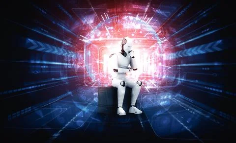 MLB Thinking AI humanoid robot analyzing hologram screen shows concept of 스톡 일러스트