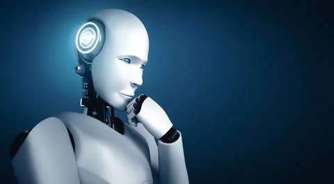 MLB Thinking AI humanoid robot analyzing information data Stockillustratie