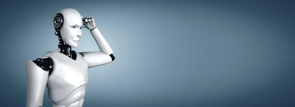 MLB Thinking AI humanoid robot analyzing information data Stock Illustration