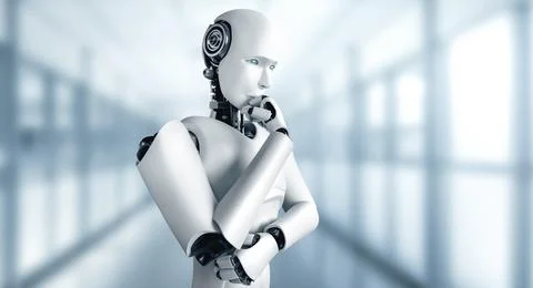 MLB Thinking AI humanoid robot analyzing information data Stockillustratie