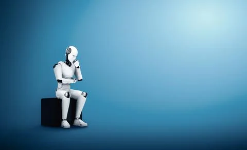 MLB Thinking AI humanoid robot analyzing information data Stock Illustration