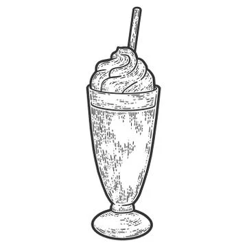 Mlkshake. Sketch scratch board imitation. Black and white. Illustrazione stock