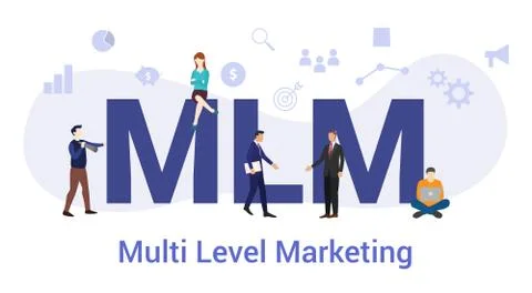 Mlm multi level marketing concept with big word or text and team people with  Stock Illustration