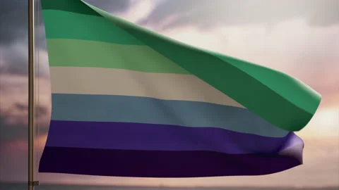 MLM pride flag waving at sea coast at sunset or sunrise slowmotion Stock Footage 157476872
