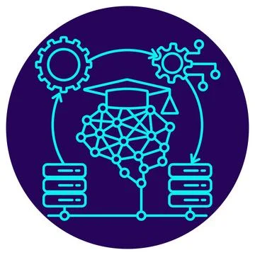 MLOps Lifecycle icon. Vector thin line illustration on a round blue backgroun イラスト素材