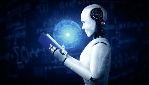 MLP 3D illustration of robot humanoid reading book 스톡 일러스트