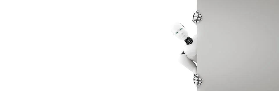 MLP 3D render humanoid robot show up from the wall Illustrazione stock