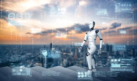 MLP 3D rendering robot humanoid walk up stair to success イラスト素材