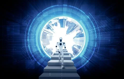 MLP 3D rendering robot humanoid walk up stair to success 스톡 일러스트