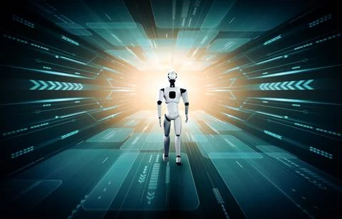 MLP 3D rendering robot humanoid in sci fi fantasy world Illustrazione stock