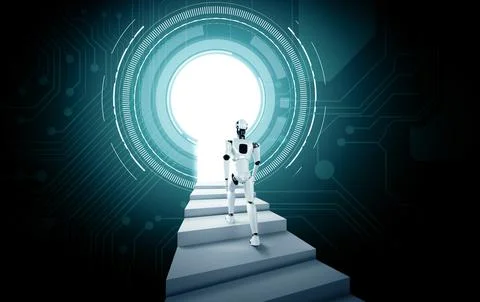 MLP 3D rendering robot humanoid walk up stair to success 스톡 일러스트