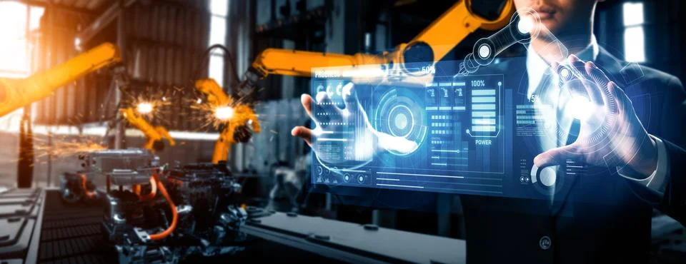MLP Advanced robot arm system for digital industry and factory robotic Stock Photos
