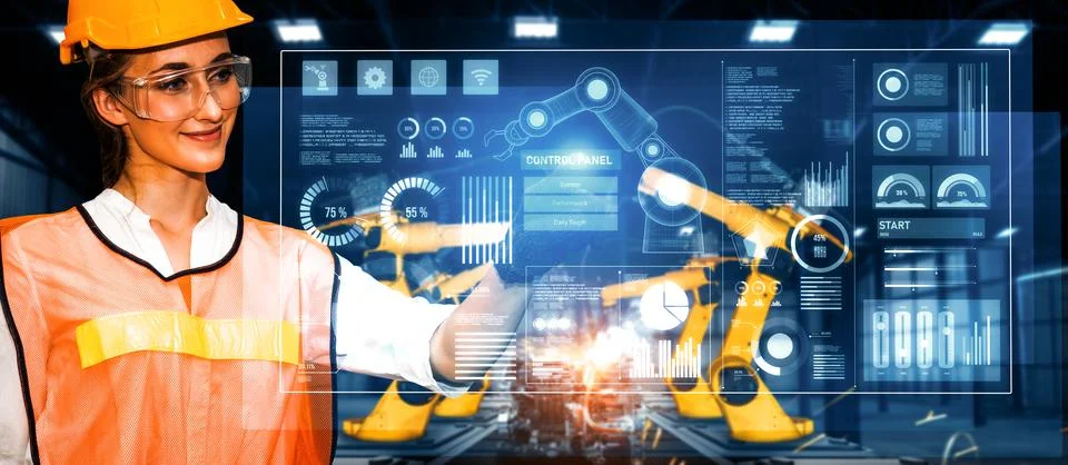 MLP Advanced robot arm system for digital industry and factory robotic Stock Photos