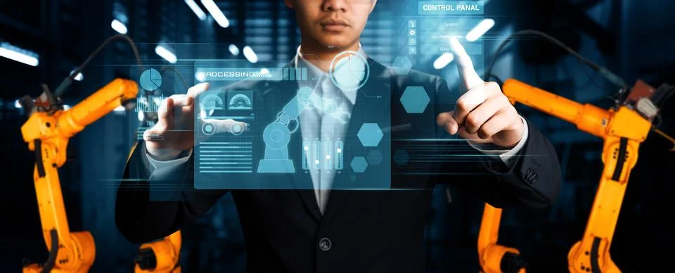 MLP Advanced robot arm system for digital industry and factory robotic Stock Photos
