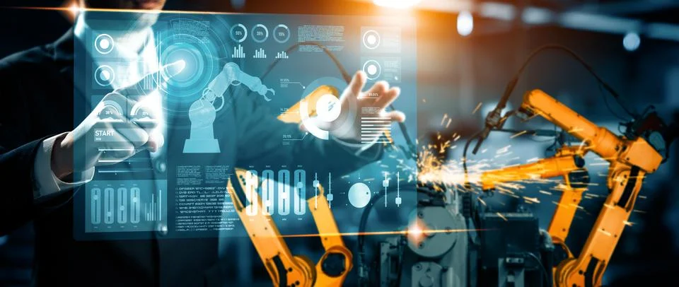 MLP Advanced robot arm system for digital industry and factory robotic Stock Photos