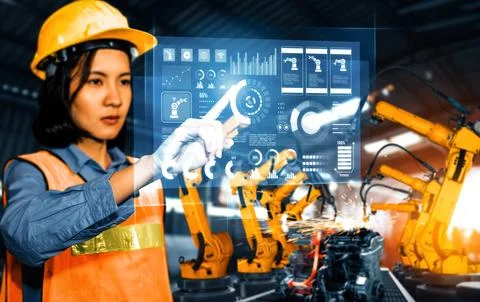 MLP Advanced robot arm system for digital industry and factory robotic Stock Photos