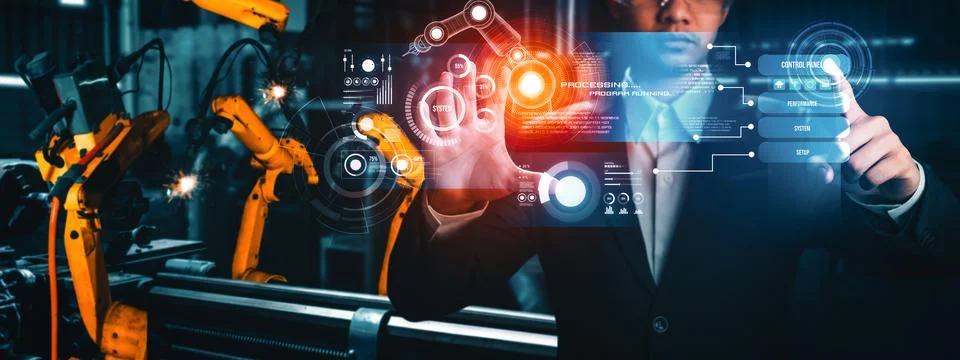 MLP Advanced robot arm system for digital industry and factory robotic Stock Photos