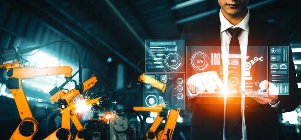 MLP Advanced robot arm system for digital industry and factory robotic Stock Photos