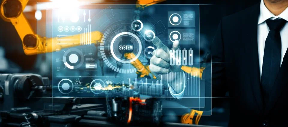 MLP Advanced robot arm system for digital industry and factory robotic Stock Photos