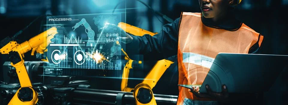MLP Advanced robot arm system for digital industry and factory robotic Stock Photos