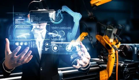 MLP Advanced robot arm system for digital industry and factory robotic Stock Photos