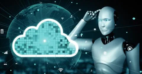MLP AI robot huminoid uses cloud computing technology to store data on online イラスト素材