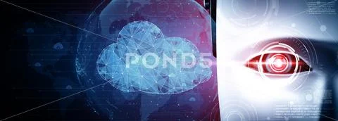 MLP AI robot using cloud computing technology to store data on online server Illustrazione stock