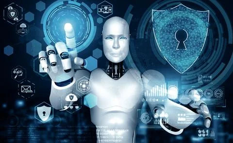 MLP AI robot using cyber security to protect information privacy Stock Illustration