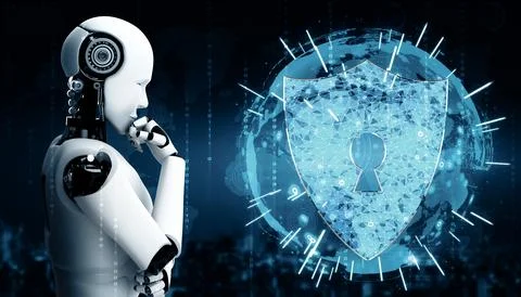 MLP AI robot using cyber security to protect information privacy Stock Illustration